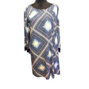 Geometric Print Tunic Dress XL Crochet Trim Flare Sleeveless Flowy Beach Comfort